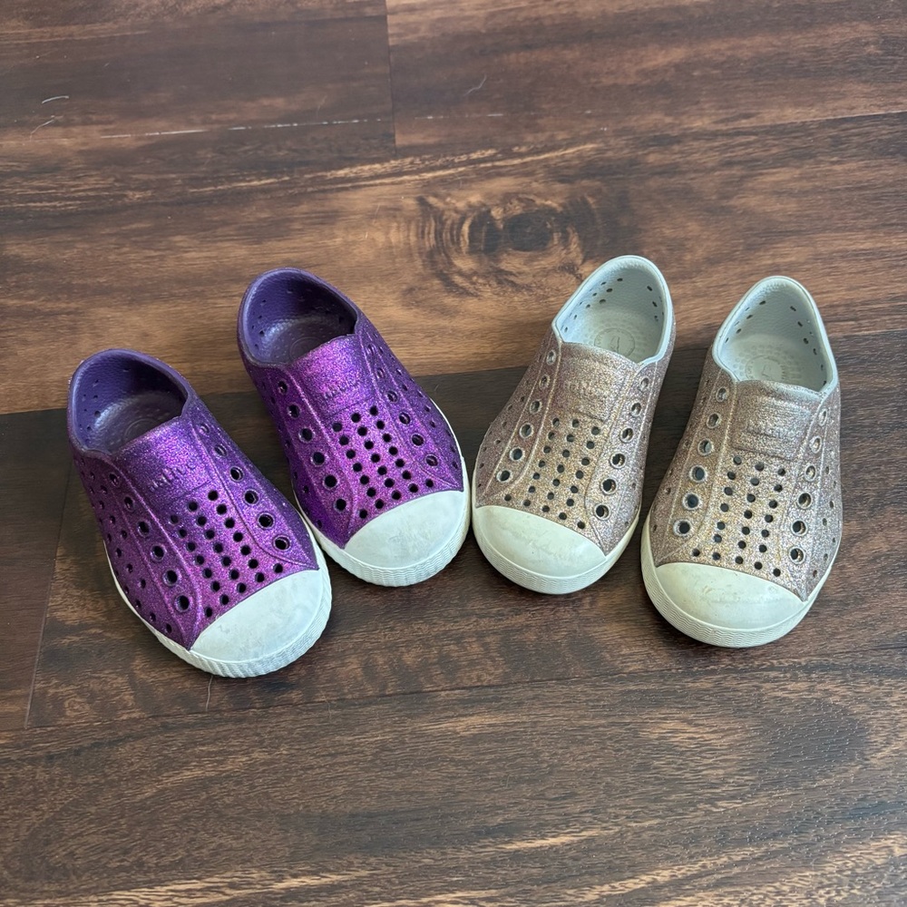 Native Kids Shoes bundle size 6 toddler purple and gold guc